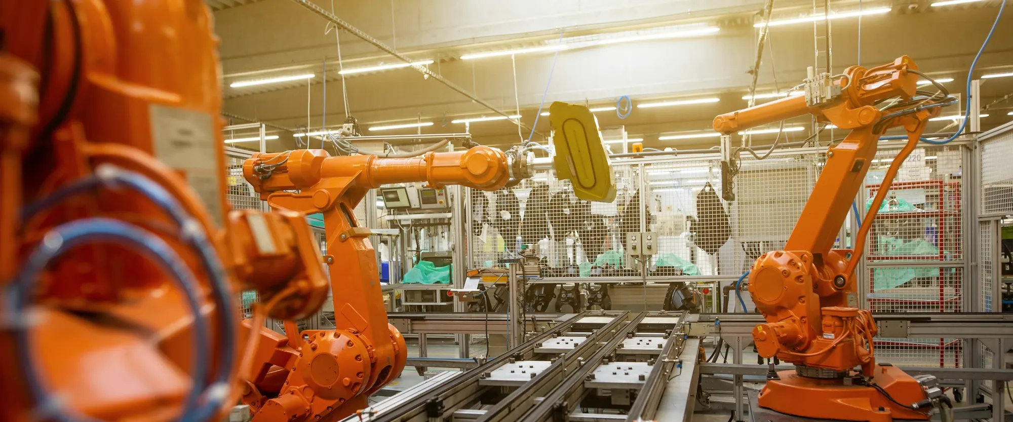 Robotic production line in a manufacturing plant